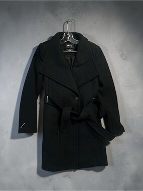DKNY Black Wool Belted Trench Coat